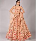 Peach Floral Embroidered Net Wedding Lehenga Choli