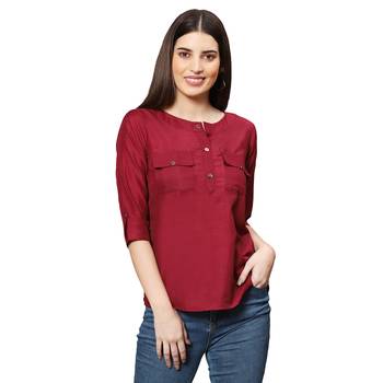 Maroon plain polyester tops 1