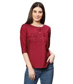 Maroon plain polyester tops