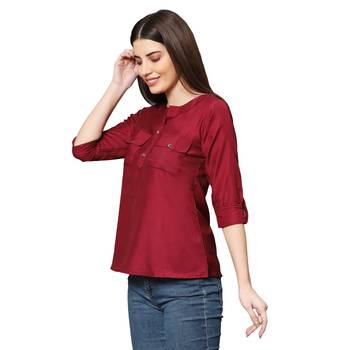 Maroon plain polyester tops 2