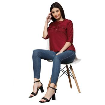 Maroon plain polyester tops 3