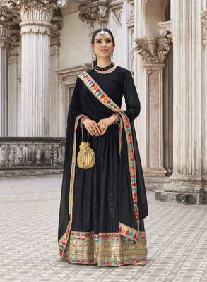 Black Designer Heavy Sequance Embroidery Work Georgette unstitched Long Length Kameez Pant party wear salwarsuit 1