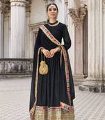 Black Designer Heavy Sequance Embroidery Work Georgette unstitched Long Length Kameez Pant party wear salwarsuit