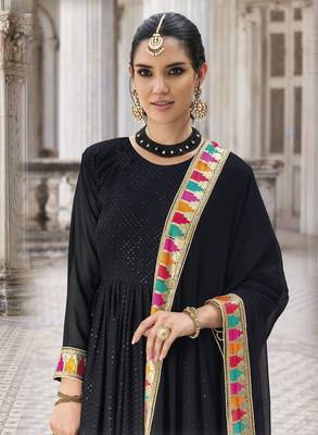 Black Designer Heavy Sequance Embroidery Work Georgette unstitched Long Length Kameez Pant party wear salwarsuit 2