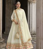 White Designer Heavy Sequance Embroidery Work Georgette unstitched Long Length Kameez Pant wedding wear salwar suit