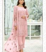Pink Designer Sequance,Thread Embroidery Work Faux Georgette unstitched Long Length Kameez pant silk salwar suit