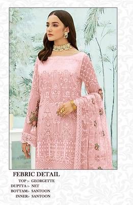 Pink Designer Sequance,Thread Embroidery Work Faux Georgette unstitched Long Length Kameez pant silk salwar suit 2
