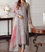 Grey Designer Heavy Embroidery Work Georgette unstitched Long Length Kameez pant Designer Salwar Kameez