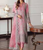 Pink Designer Heavy Embroidery Work Georgette unstitched Long Length Kameez pant cotton salwar suit