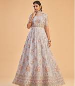 Lavender Heavy Thread,Jari Embroidery Work Georgette unstitched Long Length Kameez pant silk salwar suit