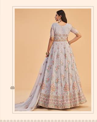 Lavender Heavy Thread,Jari Embroidery Work Georgette unstitched Long Length Kameez pant silk salwar suit 2