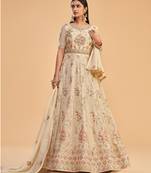 Dusty Yellow Heavy Thread,Jari Embroidery Work Georgette unstitched Designer pant silk salwar suit