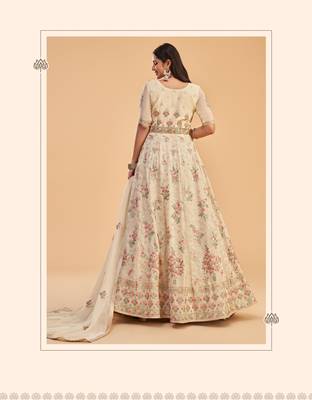 Dusty Yellow Heavy Thread,Jari Embroidery Work Georgette unstitched Designer pant silk salwar suit 2