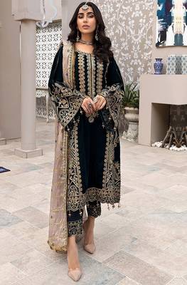 Black Designer Sequance,Thread Embroidery Work Faux Georgette unstitched wedding wear salwar suit 1