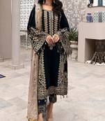 Black Designer Sequance,Thread Embroidery Work Faux Georgette unstitched wedding wear salwar suit