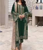 Green Designer Sequance,Thread Embroidery Work Faux Georgette unstitched wedding wear salwar suit