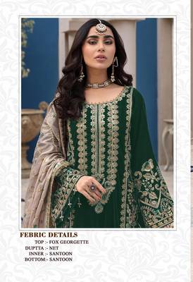 Green Designer Sequance,Thread Embroidery Work Faux Georgette unstitched wedding wear salwar suit 2