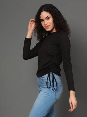Black plain polyester crop-tops 2