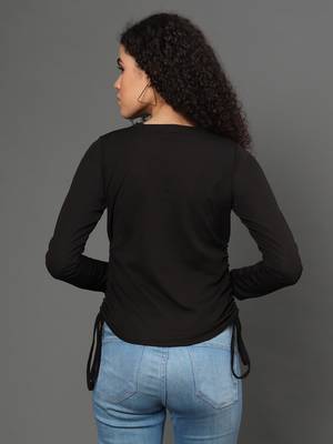 Black plain polyester crop-tops 3
