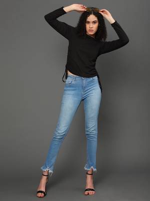 Black plain polyester crop-tops 4