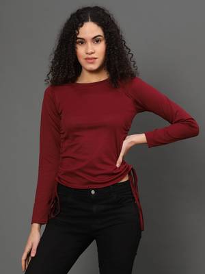 Maroon plain polyester crop-tops 1