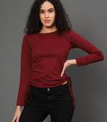 Maroon plain polyester crop-tops