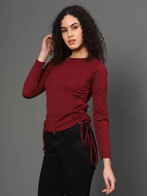 Maroon plain polyester crop-tops 2
