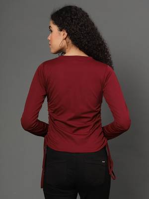 Maroon plain polyester crop-tops 3