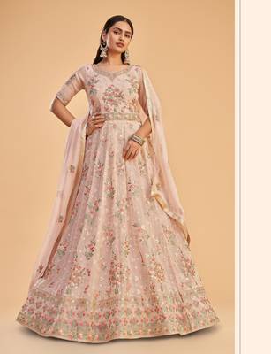 Dusty Pink Heavy Thread,Jari Embroidery Work Georgette unstitched Designer pant silk salwar suit 1