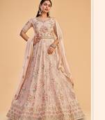 Dusty Pink Heavy Thread,Jari Embroidery Work Georgette unstitched Designer pant silk salwar suit