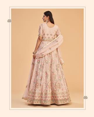 Dusty Pink Heavy Thread,Jari Embroidery Work Georgette unstitched Designer pant silk salwar suit 2