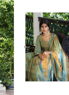 Pista Wevon Jacquard Designer,Digital Printed Viscose Russian Silk unstitched Designer Plazzo silk salwar suit 2