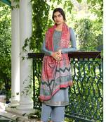 Grey Wevon Jacquard Designer,Digital Printed Viscose Russian Silk unstitched Designer Plazzo silk salwar suit