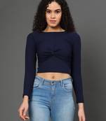 Blue plain polyester crop-tops