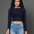 Blue plain polyester crop-tops