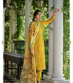 Yellow Wevon Jacquard Designer,Digital Printed Viscose Russian Silk unstitched Designer Plazzo silk salwar suit
