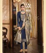 Blue  Work,Wevon Designer Soarer Crepe unstitched Designer pant silk salwar suit