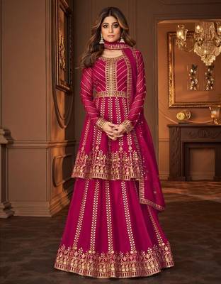 Pink  Designer Sequance Embroidery Work Georgette unstitched Designer Long Skirt -wear-salwar-kameez 1