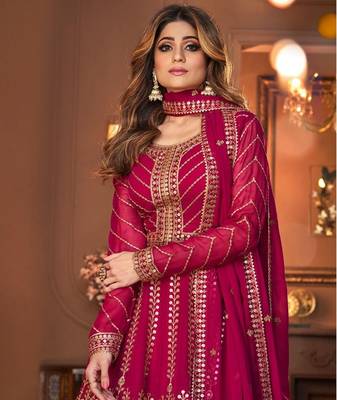 Pink  Designer Sequance Embroidery Work Georgette unstitched Designer Long Skirt -wear-salwar-kameez 2