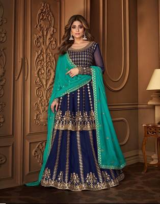 Blue  Designer Sequance Embroidery Work Georgette unstitched Designer Long Skirt party-wear-salwar-kameez 1