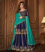 Blue  Designer Sequance Embroidery Work Georgette unstitched Designer Long Skirt party-wear-salwar-kameez
