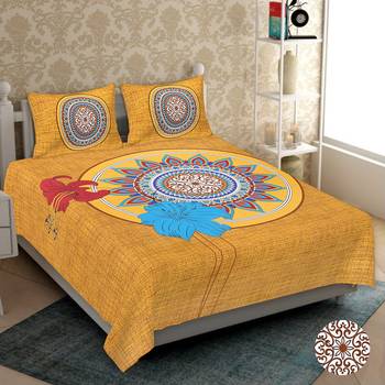 Jaipuri Sanganeri Prints Cotton Bed Sheet For Double Bed With Two Pillow Cover Size 90 x 100 Inch 1