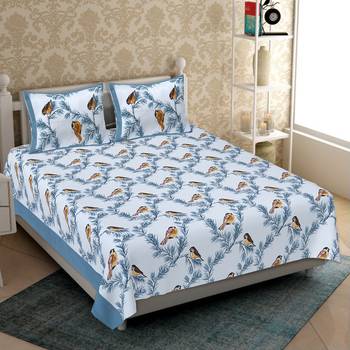 Jaipuri Sanganeri Prints Cotton Bed Sheet For Double Bed With Two Pillow Cover Size 90 x 100 Inch 1