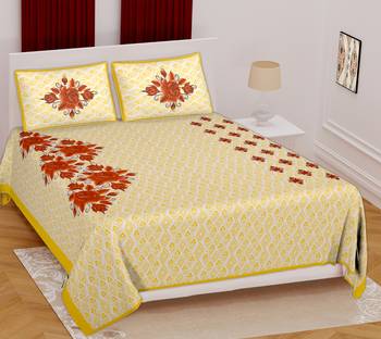 Jaipuri Sanganeri Prints Cotton Bed Sheet For Double Bed With Two Pillow Cover Size 90 x 100 Inch 1