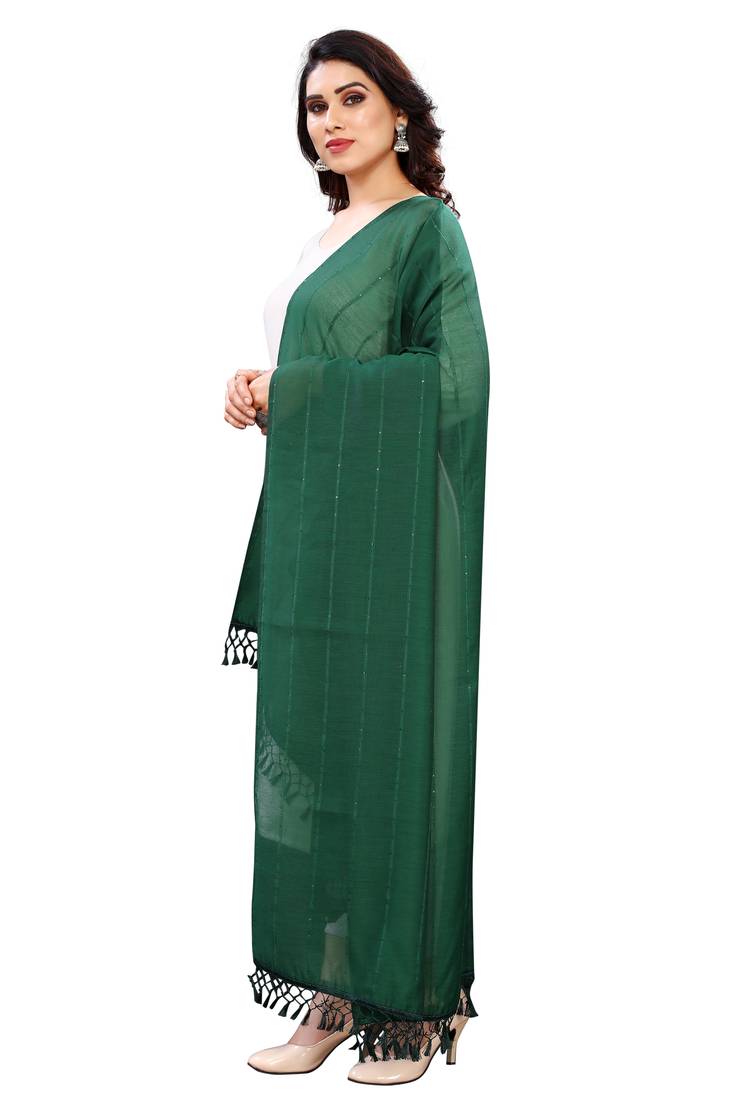 Bottle Green Printed Cotton Blend Dupatta