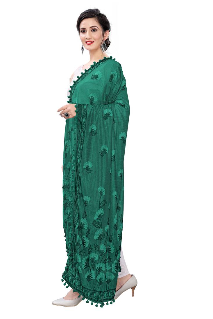 Green Poly Silk Jacqaurd Chunnis & Dupatta  (2.25 Meter)