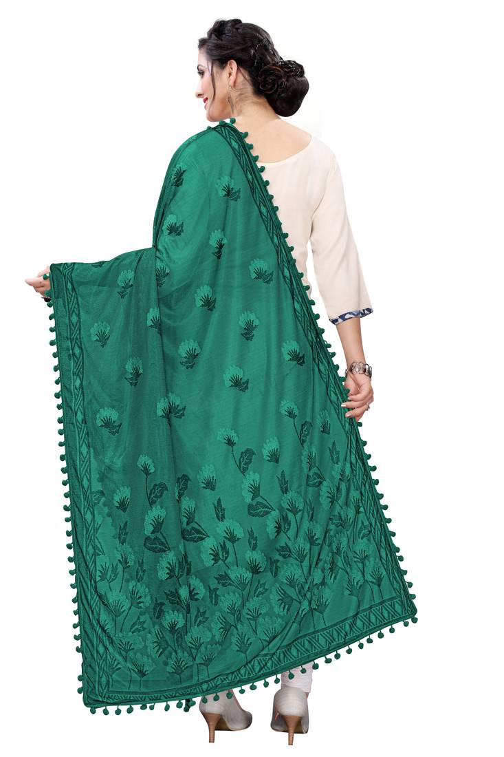 Green Poly Silk Jacqaurd Chunnis & Dupatta  (2.25 Meter)