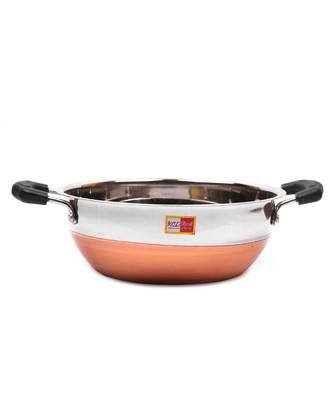 KCL Mina Stainless Steel Copper Bottom Kadai For Cooking & Serving   1 Unit   Capacity 2750 ML 1