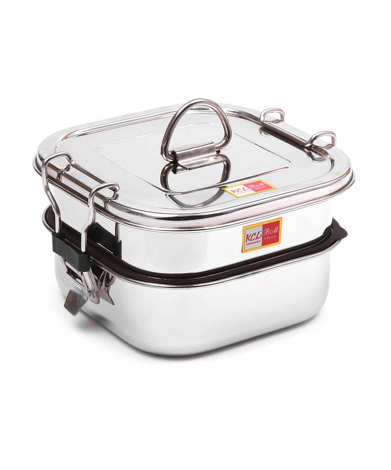 KCL Stainless Steel Leakproof Double Decker Lunch Box Small   1 Unit (2 Tier With Plate)
