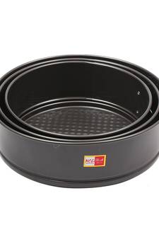 KCL Aluminium Round Shape Non Stick Teflon Lockable Springform Cake Baking Mould for Microwave Oven   Pack of 3